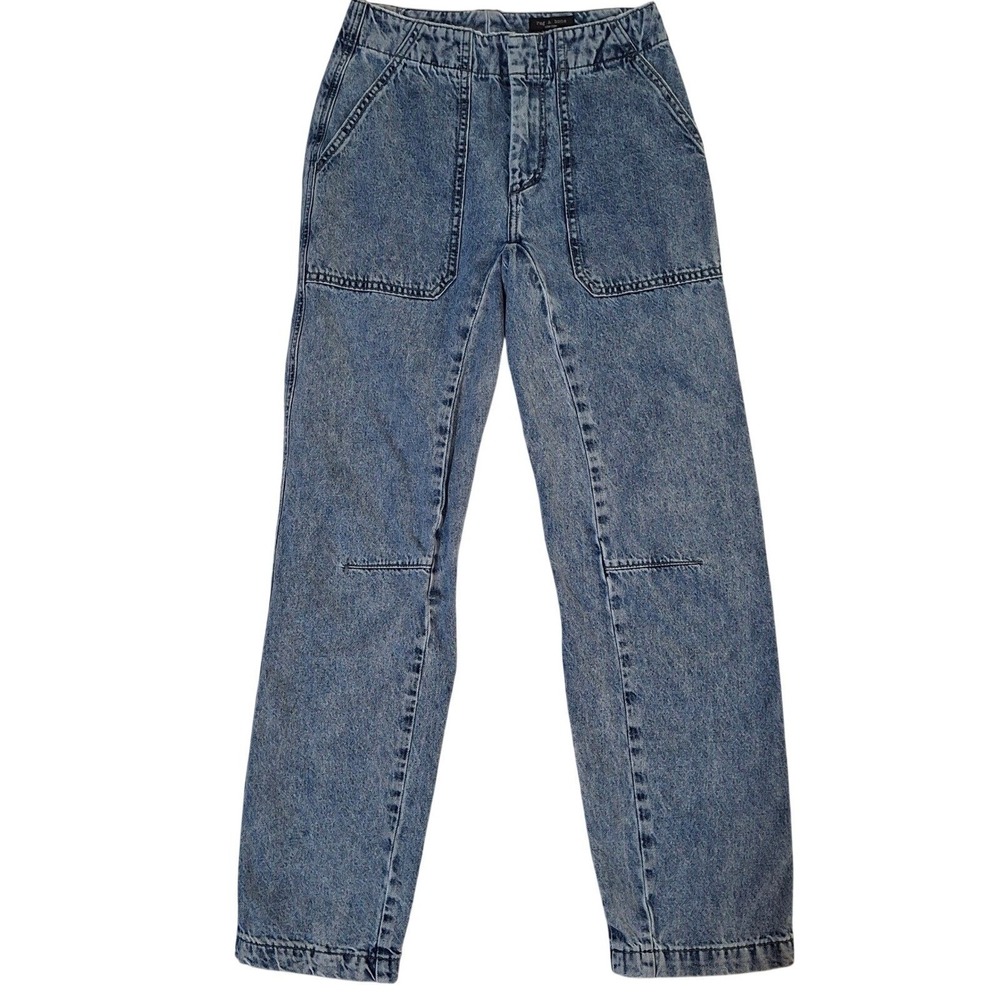 Rag‎ & Bone Elle Light Indigo Acid Wash High Rise Leyton Jeans 00 Workwear Denim